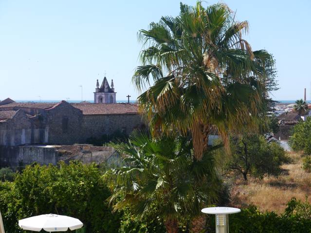 Tavira Palm and Church with Atlantic ocean